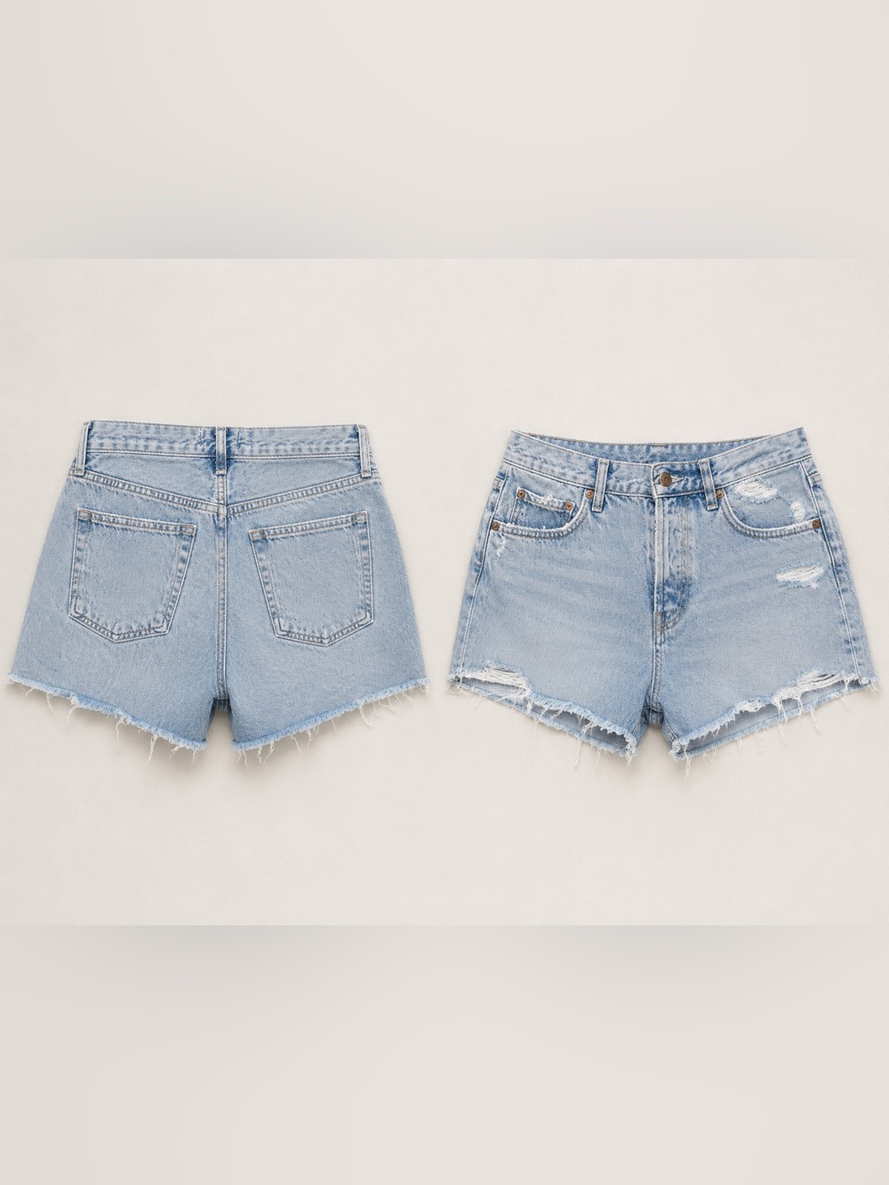 Agolde Light Blue Frayed Hem Denim Shorts $158 retail